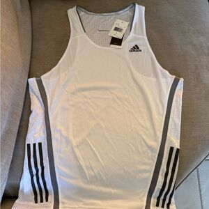 Adidas Men's White Tank Top with Black Stripes